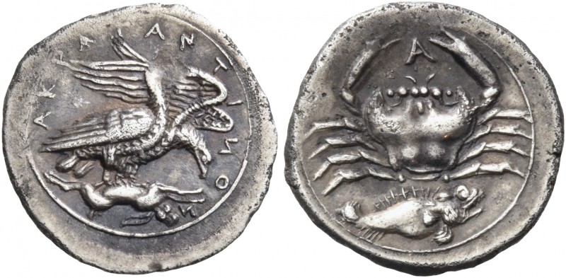 Sicily 
Akragas. Circa 410-406 BC. Litra (Silver, 13.5 mm, 0.75 g, 3 h). ΑΚΡΑΓΑ...