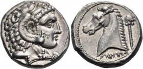 Sicily 
Entella, serving as a Punic mint. Punic issues, circa 300-289 BC. Tetradrachm (Silver, 25 mm, 16.98 g, 3 h). Head of Herakles- Melqart to rig...