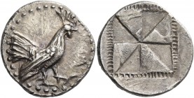 Sicily 
Himera. Circa 530-483/2 BC. Drachm (Silver, 21 mm, 5.60 g). Rooster walking to right. Rev. Incuse square with a mill sail pattern of raised a...