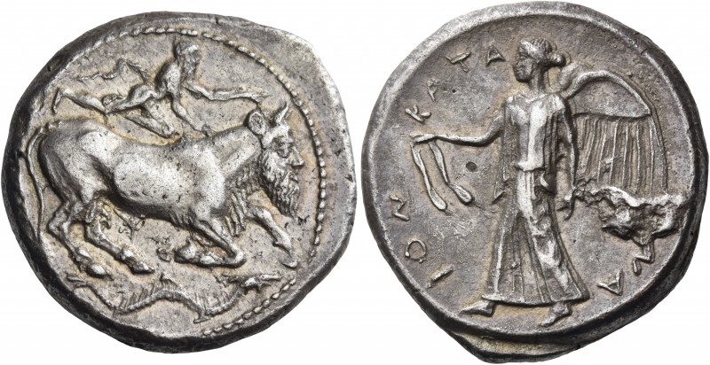 Sicily 
Katane. Circa 461-450 BC. Tetradrachm (Silver, 27.5 mm, 16.97 g, 4 h). ...