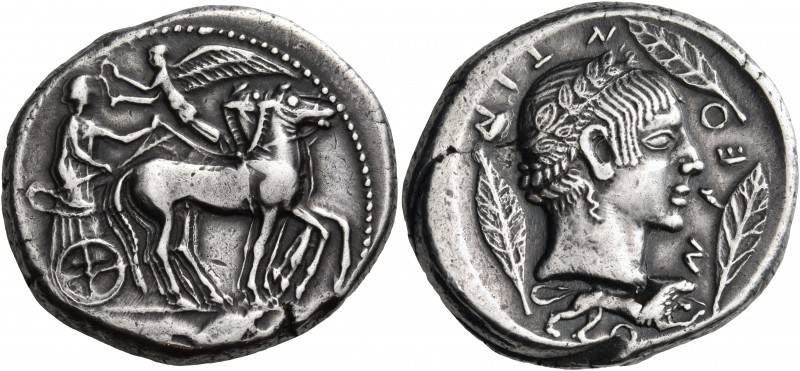 Sicily
Leontini. Circa 466-460 BC. Tetradrachm (Silver, 28 mm, 17.14 g, 7 h), w...