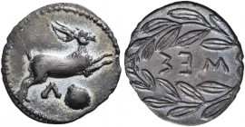 Sicily 
Messana. Circa 412-408 BC. Litra (Silver, 13.5 mm, 0.65 g, 11 h). Hare springing to right; below, Λ and scallop shell. Rev. MEΣ (retrograde!)...