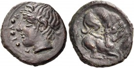 Sicily 
Piakos. Circa 425-420 BC. Tetras or Trionkion (Bronze, 15 mm, 2.02 g, 9 h). Π Ι Α Κ Head of a youthful river god to left, wearing a wreath of...