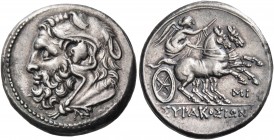 Sicily 
Syracuse. Fifth Democracy, 214-212 BC. 6 Litrai (Silver, 20 mm, 5.13 g, 11h). Bearded head of Herakles to left, wearing lion's skin headdress...