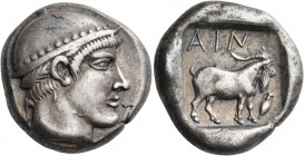 Thrace 
Ainos. Circa 461/0-459/8 BC. Tetradrachm (Silver, 24 mm, 16.33 g, 3 h). Head of Hermes to right, wearing petasos with a beaded border and a b...
