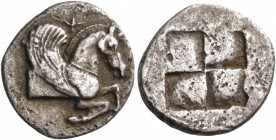 Macedon 
Argilos. Circa 495-478/7 BC. Hekte or Sixth Stater (Silver, 15 mm, 2.12 g). Forepart of Pegasos to right, with curved wings and reins around...