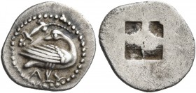 Macedon 
Eion. Circa 460-400 BC. Trihemiobol (Silver, 13 mm, 0.96 g). Goose standing to right, head turned back to left; above, lizard crawling to le...