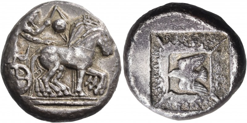 Macedon 
Olynthos. Circa 500 BC. Tetradrachm (Silver, 24 mm, 17.06 g, 9 h). Bea...
