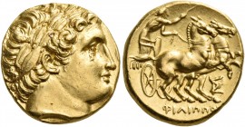 Kings of Macedon 
Philip II, 359-336 BC. Stater (Gold, 18 mm, 8.63 g, 12 h), struck under Philip III, Teos, circa 323-316. Laureate head of Apollo to...