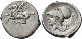 Akarnania 
Thyrrheion. Circa 320-280 BC. Stater (Silver, 23 mm, 8.24 g, 3 h). Pegasos flying left with straight wings; below, Θ. Rev. Θ-Y Head of Ath...