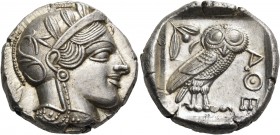 Attica 
Athens. Circa 449-404 BC. Tetradrachm (Silver, 25 mm, 17.20 g, 7 h), 430s. Head of Athena to right, wearing crested Attic helmet adorned with...