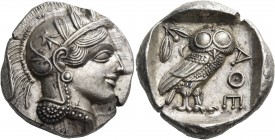 Attica 
Athens. Circa 449-404 BC. Tetradrachm (Silver, 28 mm, 17.25 g, 7 h), 430s. Head of Athena to right, wearing crested Attic helmet adorned with...