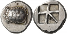 Islands off Attica 
Aegina. Circa 456/45-431 BC. Stater (Silver, 20.5 mm, 12.28 g). Land tortoise with segmented shell. Rev. Incuse square with a ske...