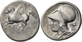 Corinthia 
Corinth. Mid 4th century BC. Stater (Silver, 22 mm, 8.52 g, 9 h). Pegasus, with pointed wing, flying to left; below, ?. Rev. Head of Aphro...