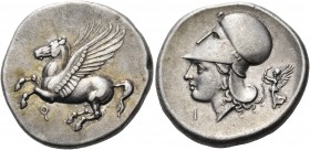 Corinthia 
Corinth. Mid 4th century BC. Stater (Silver, 22 mm, 8.57 g, 3 h). Pegasos, with pointed wings, flying to left; below, ?. Rev. Head of Aphr...
