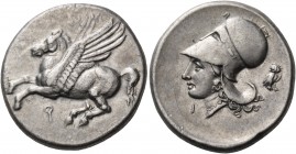 Corinthia 
Corinth. Mid 4th century BC. Stater (Silver, 22 mm, 8.57 g, 6 h). Pegasus, with pointed wing, flying to left; below, ?. Rev. Head of Aphro...