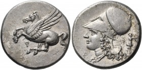 Corinthia 
Corinth. Mid 4th century BC. Stater (Silver, 21 mm, 8.62 g, 12 h). Pegasus,with pointed wing, flying to left; below, ?. Rev. Δ-I Head of A...