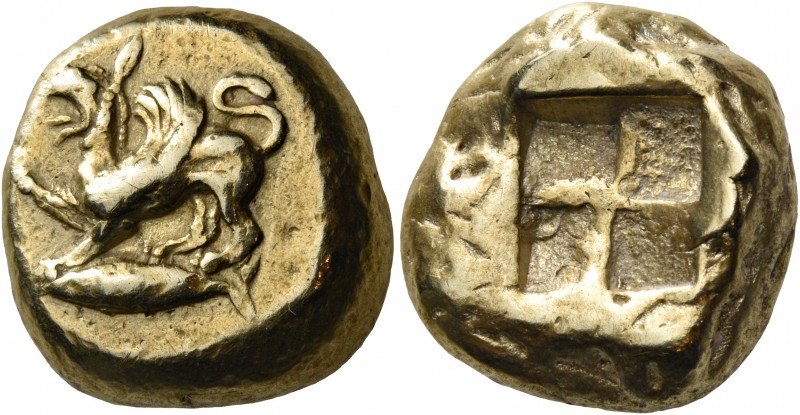 Mysia 
Kyzikos. Circa 550-500 BC. Stater (Electrum, 18 mm, 15.90 g). Griffin, r...