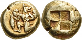 Mysia 
MYSIA. Kyzikos. Circa 500-450 BC. Stater (Electrum, 20 mm, 15.93 g). Winged mythological creature (with the body of a man and the head of a wo...