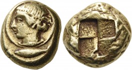 Mysia 
Kyzikos. 5th-4th century BC. Stater (Electrum, 19 mm, 16.08 g), c. 420s. Youthful female head to left, her hair tied with a thin taenia, and w...