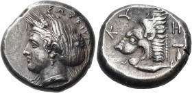 Mysia 
Kyzikos. Circa 390-341/0 BC. Tetradrachm (Silver, 22 mm, 15.66 g, 5 h). ΣΩΤΕΙΡΑ Head of Kore to left, wearing grain wreath, pendant earring, s...