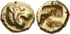 Ionia 
Uncertain. Circa 600-550 BC. Hekte (Electrum, 10 mm, 2.66 g), Phokaic standard. Head of a lion to right, with open jaws. Rev. Rough quadripart...
