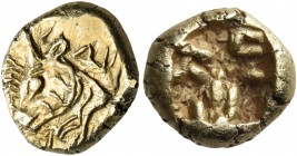 Ionia 
Uncertain. Circa 550-525 BC. Hekte (Electrum, 11.5 mm, 2.40 g), on the Lydo-Milesian weight standard. Forepart of a bull to left, with linear ...
