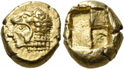 Ionia 
Erythrai. Circa 550-500 BC. Hekte (Electrum, 11.5 mm, 2.60 g). Head of Herakles to left, his almond-shaped eye shown frontally, and wearing a ...