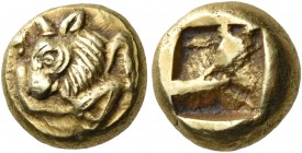 Ionia 
Phokaia. Circa 625/0-522 BC. Hekte (Electrum, 10 mm, 2.63 g). Forepart of a bull kneeling to right, head turned left; above to left, seal. Rev...