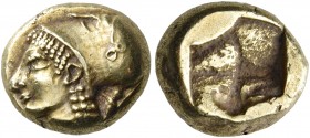 Ionia 
Phokaia. Circa 521-478 BC. Hekte (Electrum, 10 mm, 2.61 g), c. 500-490. Head of Athena wearing wearing Corinthian helmet to left; behind her n...