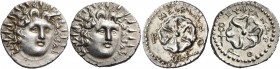 Islands off Caria 
Rhodos. Rhodes. Circa 88/42 BC-AD 14. Lot of two silver drachms struck from the same obverse die, in the names of the magistrates ...