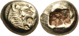 Kings of Lydia 
Time of Ardys to Alyattes, circa 630s-564/53 BC. Trite (Electrum, 12 mm, 4.71 g), Sardes. Head of lion to right, with open jaws; on f...