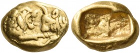 Kings of Lydia 
Kroisos, circa 560-546 BC. Hekte (Gold, 8 mm, 1.35 g), light standard, Sardes. Confronted foreparts of, on the left, a lion with open...