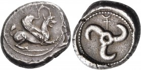 Dynasts of Lycia 
Tenegure, circa 460-420 BC. Stater (20 mm, 8.56 g). Winged and horned lion-griffin (?) crouching to right. Rev. Triskeles with mono...