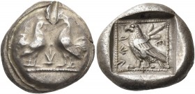 Dynasts of Lycia 
Kherei, circa 430-410 BC. Stater (Silver, 17 mm, 8.29 g, 8 h), c. 430-420. Two opposed roosters standing facing each other on dotte...