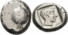 Pamphylia 
Side. Circa 460-430 BC. Stater (Silver, 20 mm, 10.92 g, 3 h), c. 460s. Pomegranate overlaid by a pomegranate tree branch, shown vertically...