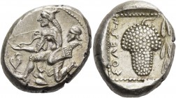 Cilicia 
Soloi. Circa 440-410 BC. Stater (Silver, 22 mm, 10.69 g). Amazon, wearing a pointed bonnet, with drapery around her waist and at least one b...