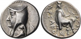 Kings of Parthia 
Arsakes I, 247-211 BC. Drachm (Silver, 17 mm, 4.07 g, 12 h), Mithradatkart-Nisa (?). krny = (Aramaic Commander-in-chief) Beardless ...