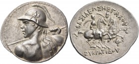 Baktria and India 
Greco-Baktrian Kingdom. Eukratides I, circa 170-145 BC. Tetra­drachm (Silver, 33 mm, 16.95 g, 12 h), early 150s BC. Diademed bust ...