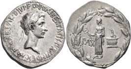 Augustus, 28/27 BC-14 AD. Ephesus. Cistophoric Tetradrachm (Silver, 28 mm, 12.04 g, 12 h), circa 28-20 BC. IMP•CAESAR• DIVI •F•COS•VI•LIBERTATIS•P•R•V...