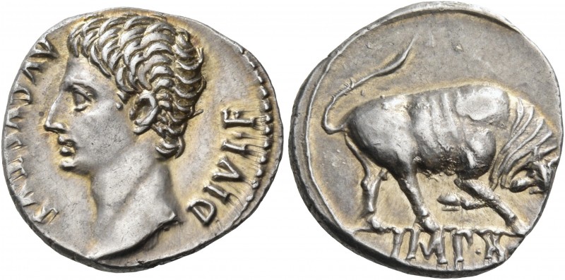 Augustus, 27 BC-AD 14. Denarius (Silver, 18 mm, 3.71 g, 7 h), Lugdunum, 15 BC. A...