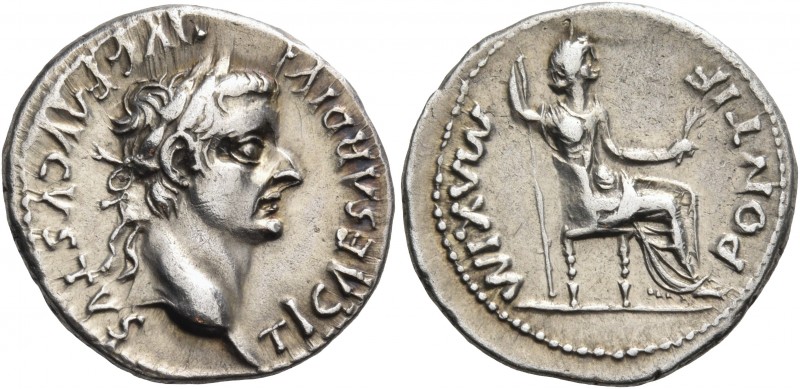 Tiberius, 14-37. Denarius (Silver, 19 mm, 3.80 g, 12 h), "Tribute Penny" type, g...