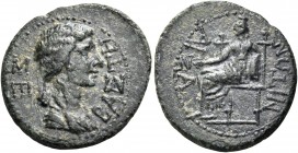 Agrippina Junior, 50-59. Phrygia. Aezanis. 1/3 Assarion (Bronze, 18 mm, 2.78 g, 12 h), struck under Nero, circa 50-54. ΣΕ-ΒΑΣΤΗ Draped bust of Agrippi...