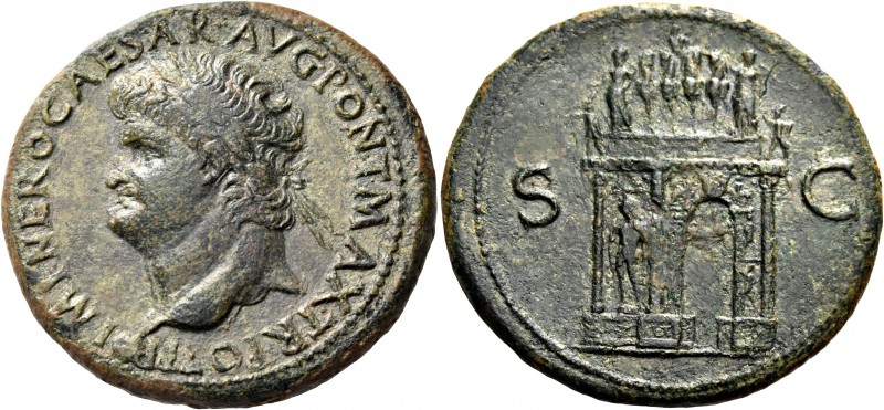 Nero, 54-68. Sestertius (Orichalcum, 35 mm, 24.58 g, 7 h), Lugdunum, circa 66. I...