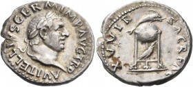 Vitellius, 69. Denarius (Silver, 20 mm, 3.27 g, 6 h), Rome, late April - 20 December 69. A VITELLIVS GERM IMP TR P Laureate head of Vitellius to right...