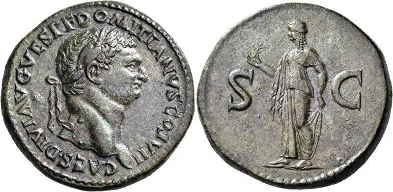 Domitian, as Caesar, 69-81. Sestertius (Orichalcum, 35 mm, 26.12 g, 6 h), uncert...