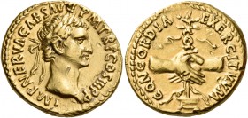 Nerva, 96-98. Aureus (Gold, 17 mm, 7.73 g, 6 h), Rome, 97. IMP NERVA CAES AVG P M TR P COS III P P Laureate head of Nerva to right. Rev. CONCORDIA EXE...