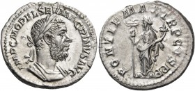 Macrinus, 217-218. Denarius (Silver, 19 mm, 3.25 g, 1 h), 2nd emission, Rome, March - June 218. IMP C M OPEL SEV MACRINVS AVG Laureate and cuirassed b...
