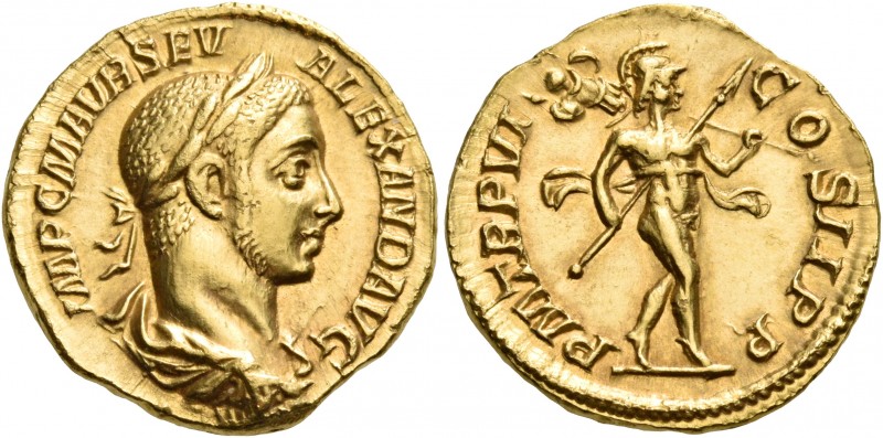 Severus Alexander, 222-235. Aureus (Gold, 20 mm, 6.45 g, 6 h), Rome, 227. IMP C ...