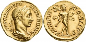Severus Alexander, 222-235. Aureus (Gold, 20 mm, 6.45 g, 6 h), Rome, 227. IMP C M AVR SEV ALEXAND AVG Laureate, draped and cuirassed bust of Severus A...